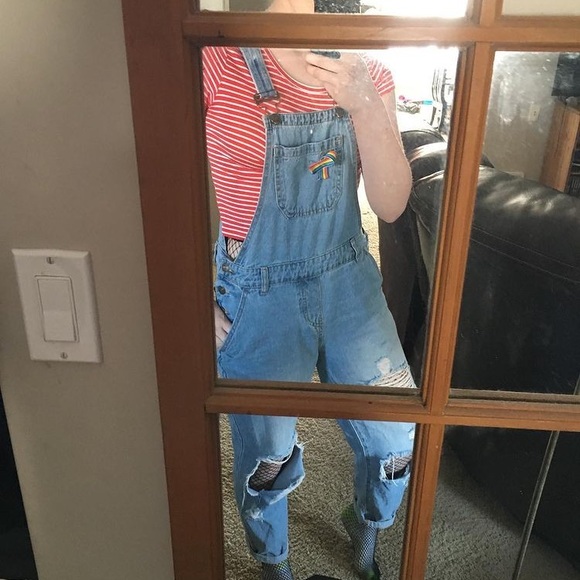 Bluenotes distressed denim overalls small - Picture 3 of 9